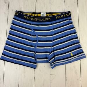 Polo Ralph Lauren Blue Striped Classic-Fit Cotton Boxer Briefs Underwear Medium